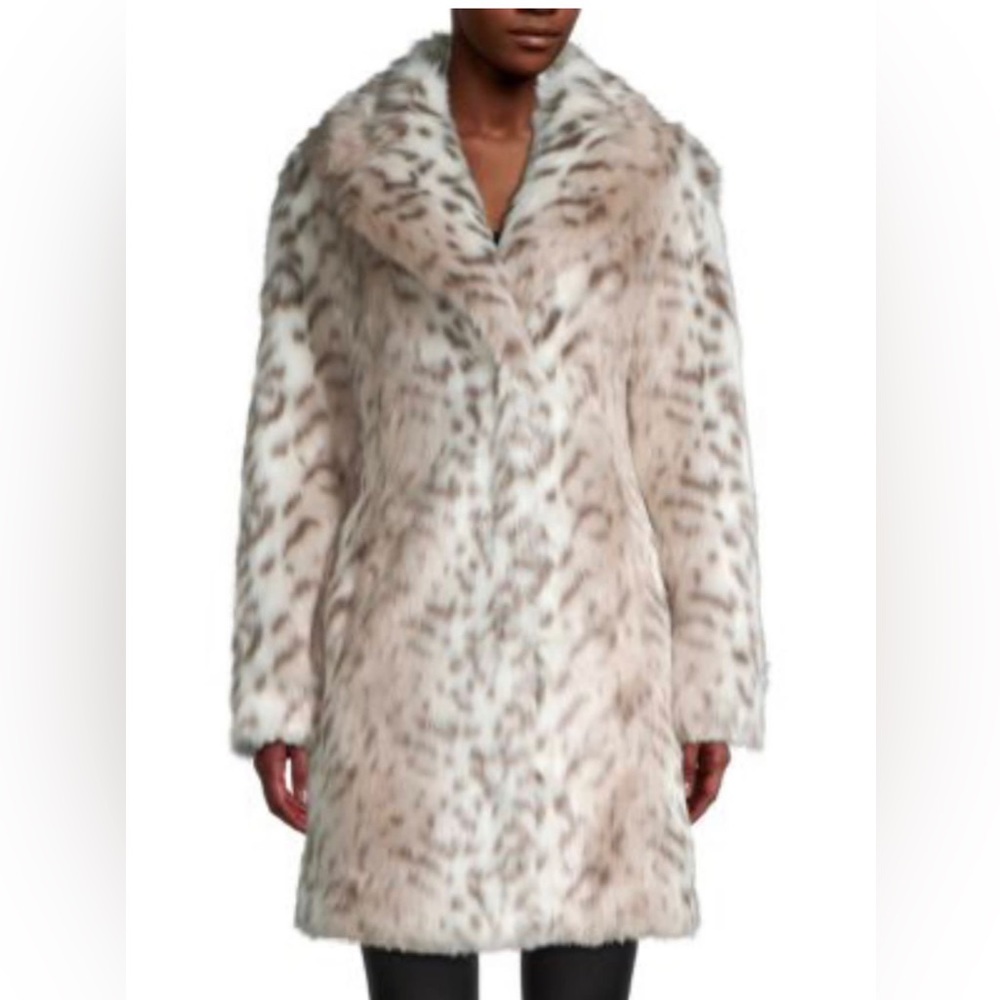 KARL LAGERFELD PARIS Plush faux fur coat in snow leopard